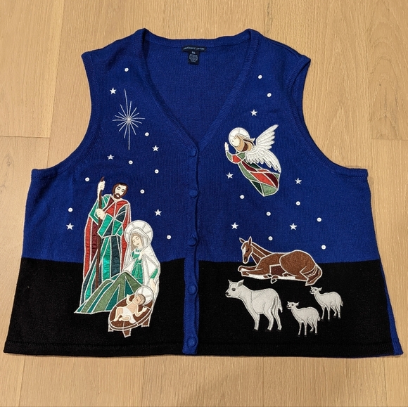Westbound Sweaters - Blue Nativity Scene Vest